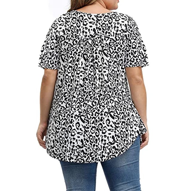Leutsin Blouse à Manches Courtes à Imprimé Floral pour Femmes, Tunique à Col en V Boutonnée, Hauts Fluides