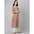 thumbnail image 6 of Janasya Indian Women's Pink Cotton Floral Print Kurta with Palazzo and Dupatta, 6 of 10