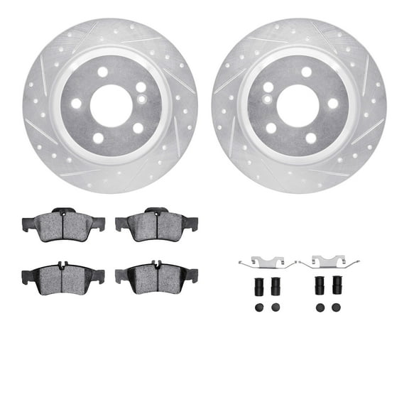 Dynamic Friction Company Rear Brake Rotors-Drilled and Slotted-Silver with 5000 Advanced Brake Pads includes Hardware 7512-63050