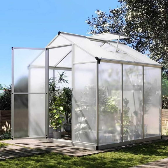6.25x6 FT Greenhouse for Outdoors, Polycarbonate Greenhouse with Quick Setup Structure and Roof Vent, Aluminum Large Walk-in, for Outside Garden Backyard, Silver