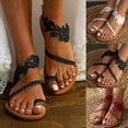thumbnail image 7 of Xfvqtps Womens Sandals Flat Strappy Ring Clip Toe Flip Flops Floral Lace Slip on Non Slip Breathable Casual Roman Summer Beach Shoes Red, 7 of 7