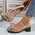 thumbnail image 4 of Women's Bow Heel Vintage Mary Jane Mid Chunky Heel Dress Shoes Women's Block Heel Round Pumps Closed Toe Dress Shoes, 4 of 9