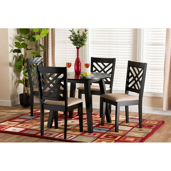 Baxton Studio Ellie Modern Beige Fabric and Dark Brown Finished Wood 5-Piece Dining Set