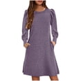 thumbnail image 2 of BiZtdJrK Toddler Girl Dress Baby Knitted Knit Ruffle Sleeve Midi Dresses Crewneck Solid Casual A Line Tunic Dress with Pockets Fall Winter Clothes, Purple, 11-12 Years, 2 of 9