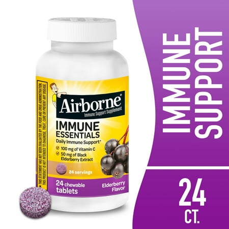 Airborne Immune Essentials Vitamin C & Zinc Chewable Tablets, Multivitamin Supplement, Elderberry Flavor, 24 ct