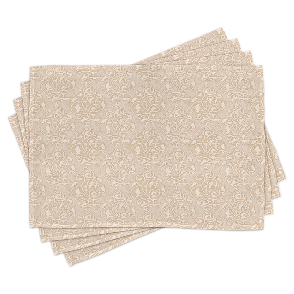 Beige Placemats Set of 4 Swirling Seed and Flower Patterns in Antique