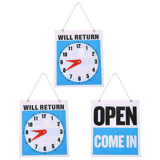 3pcs Store Open Sign con la cadena colgante de los lados dobles abiertos y devolverá el signo del reloj