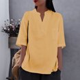 thumbnail image 5 of Fanxing Linen Cotton Shirts for Women Plus Size Tops Gauze Linen V Collar Henley Blouses Oversized Summer Elbow Sleeve Workout Tops S-2XL, 5 of 5