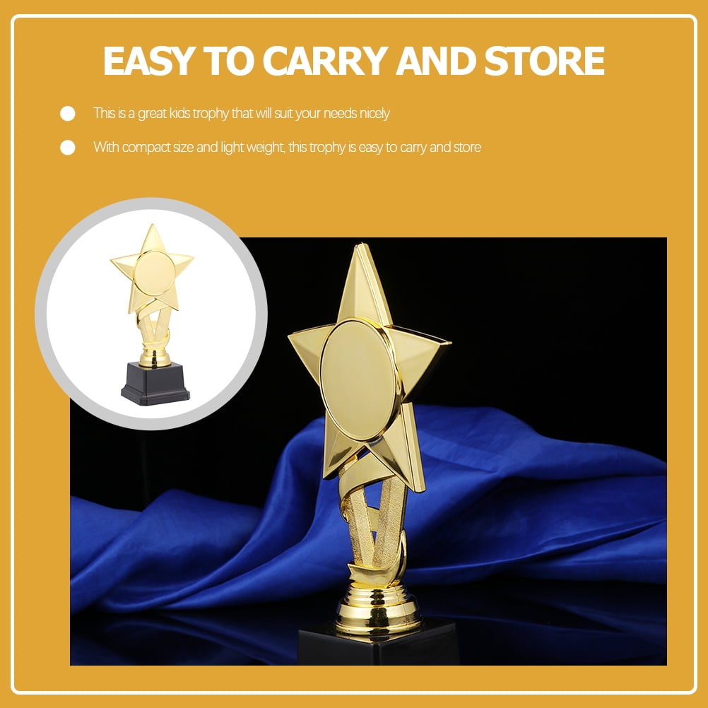 OUNONA 2Pcs Golden Plastic Star Trophies Party Award Trophies for Football Soccer Winners Celebration