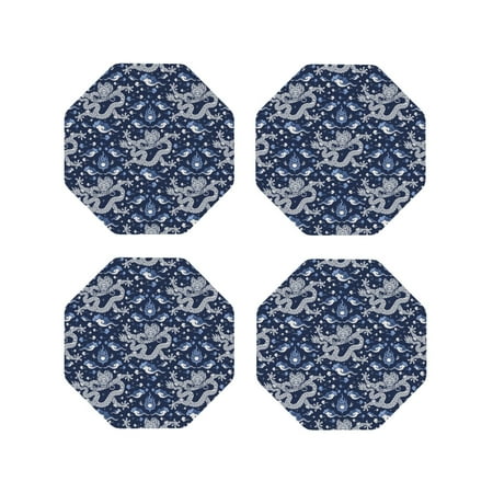 

Pofeuu Dragon Print Coasters for Drinks 4Pack PU Leather Coasters Bar Drink Coasters for Tabletop Protection Furniture from Damage-Octagon
