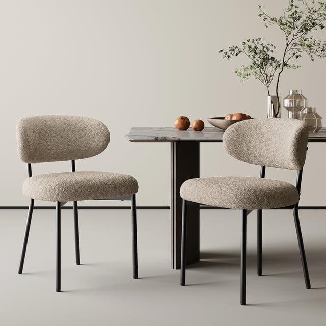 MALOL Dining Chairs Set of 2, Boucle Dining Room Chairs with Metal Legs & Curved Backrest & Thick Cushion, Modern Upholstered Teddy Fabric Sherpa Kitchen Side Chairs, Camel