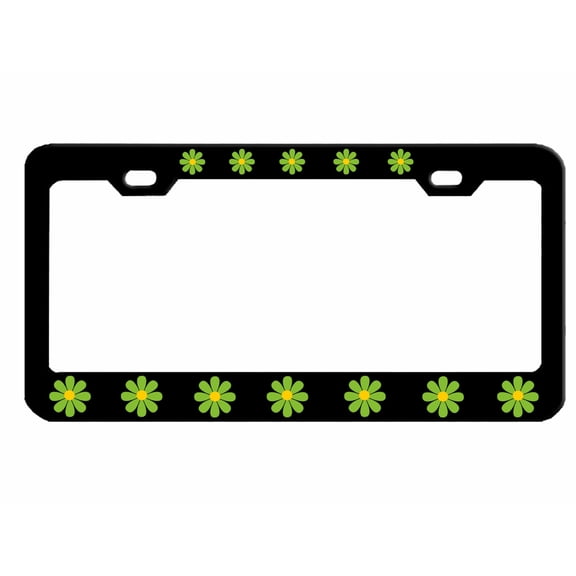 Daisy Flowers Style Heavy Duty Metal License Plate Frame Personalised/Car Accessories Car Tag Holder Cover Cute Girly Gift for Women (Black/Lime Green/Yellow)
