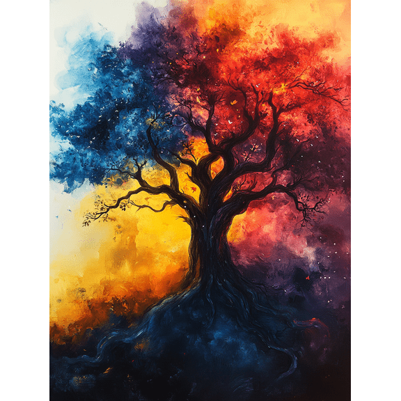 Abstract Fire and Ice Tree Canvas Wall Art，Suitable for Living Room，Bedroom，Office，Hallway，and Dining Room Decoration.