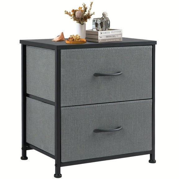 [2 Pack Dresser] 2 Drawer Dresser Nightstand Pack Of 2 | Multifunctional Bedroom Storage Organizer Cabinet | Grey Black Brown White, Single Or Pack Of 2