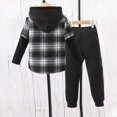 thumbnail image 4 of Towmus Toddler Baby Fall Winter Clothes Casual Plaid Hooded Shirt Boy Sweatpants Set Color Block Sweatpants 2Pcs Unisex Outfit 3-7 years, 4 of 7