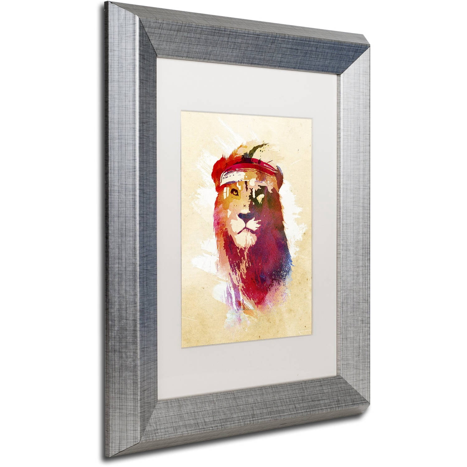 Trademark Fine Art 'Gym Lion' Canvas Art by Robert Farkas, White Matte, Silver Frame