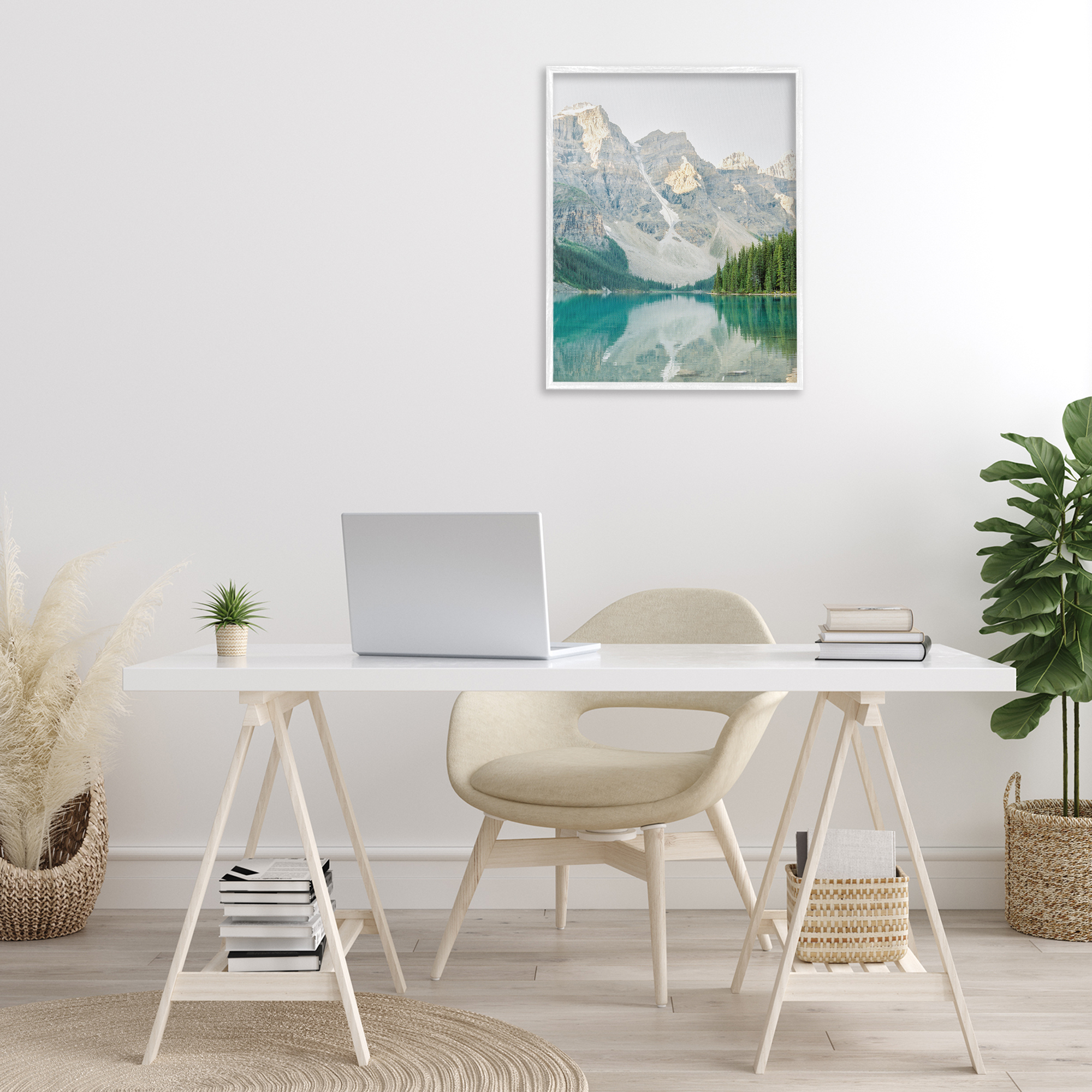 Stupell Industries Reflective Mountain Lake Landscape Photography White Framed Art Print Wall Art, 24 x 30