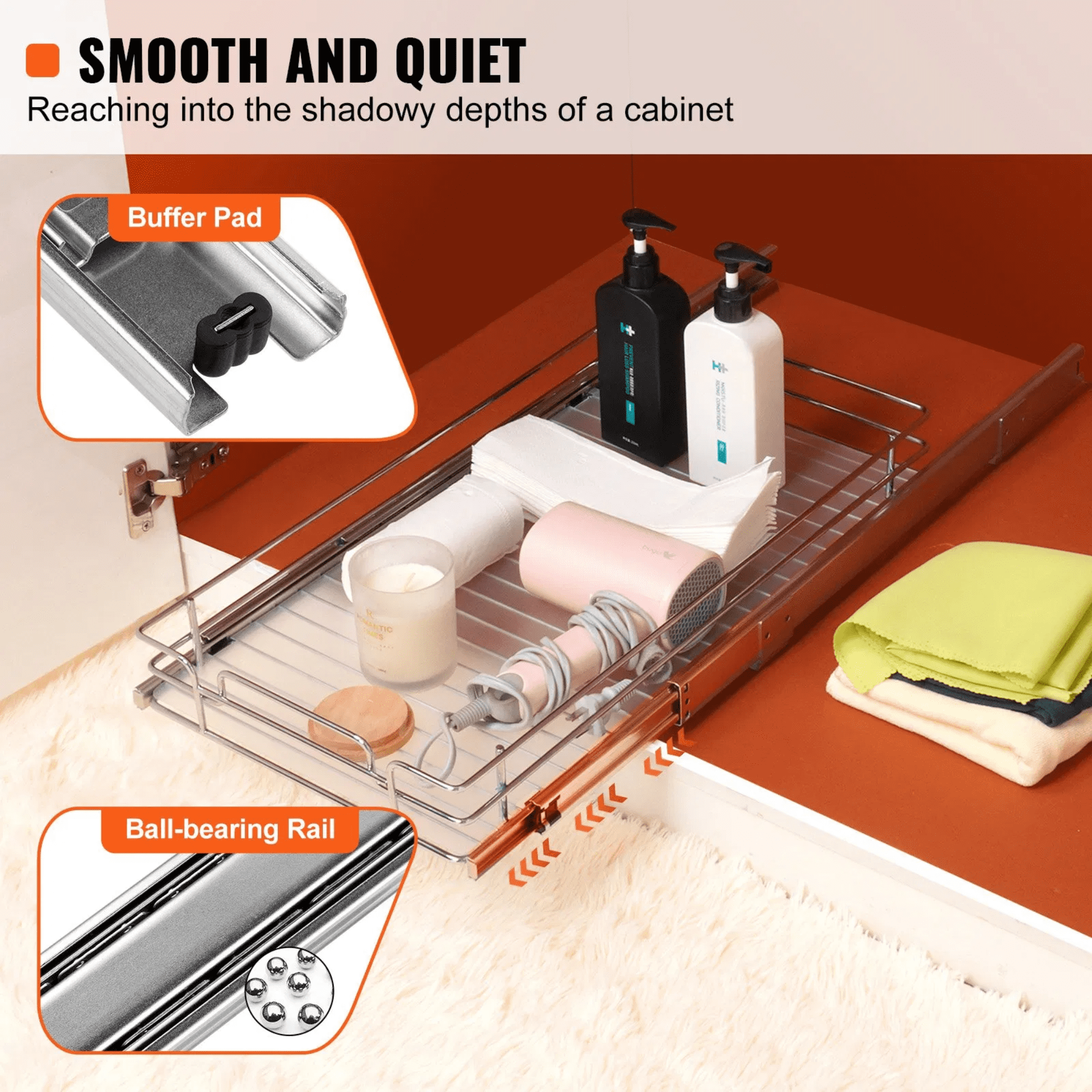 Pull Out Cabinet Organizer, 12.5” W x 16.5” D Heavy Duty Sliding Pantry Shelf, Steel Roll-Out Drawer for Kitchen Cabinets, Under Sink Storage Organizer
