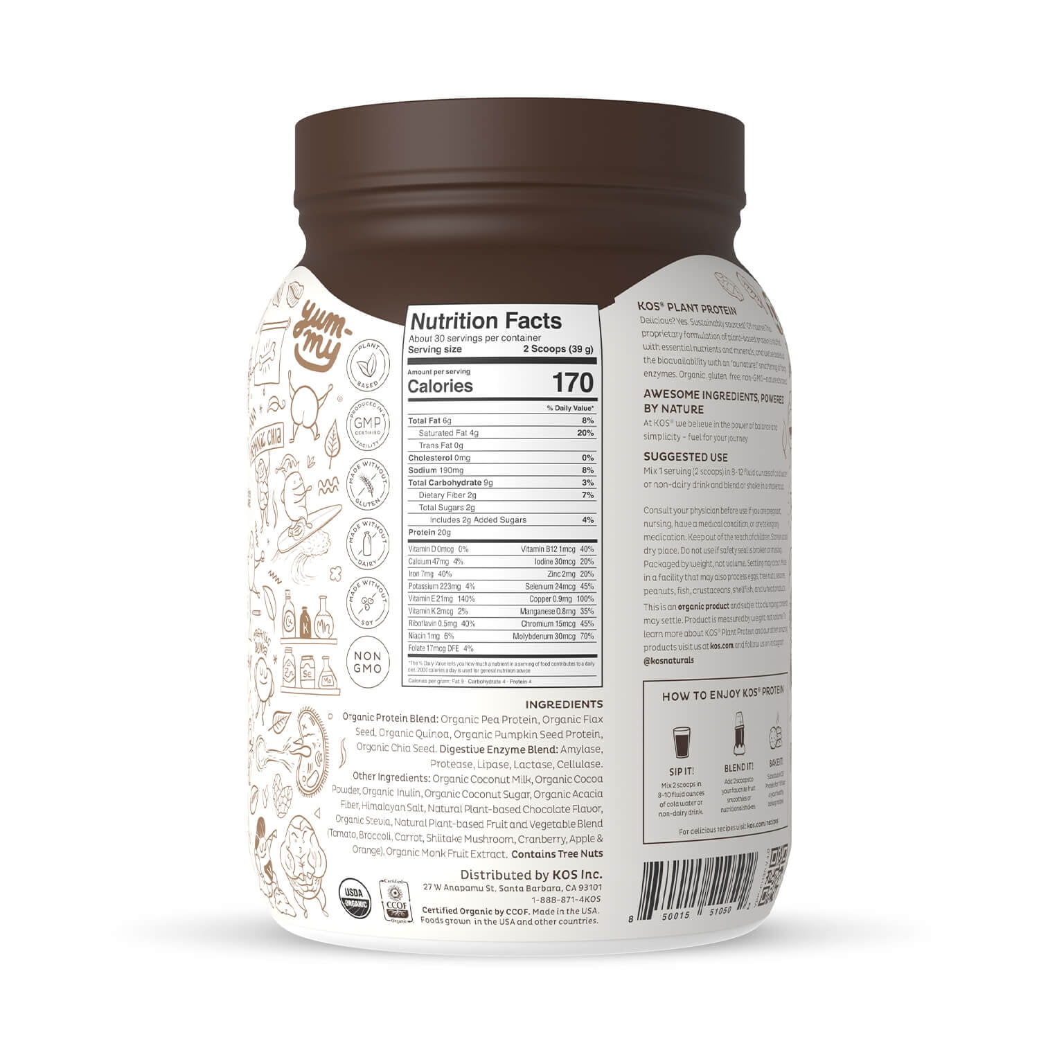 Kos Organic Plant Based Protein Powder, Chocolate, 20G Protein, 2.6Lb - Walmart.Com