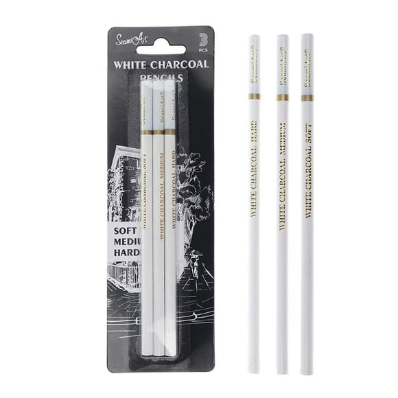 SketchPro 3-Piece Charcoal Pencil Set - Ideal for Artists, Students, and Professionals - Soft/Medium/Hard 4MM Core - Perfect for Shading, Drawing, Blending, Painting, and Coloring - Includes White Hig
