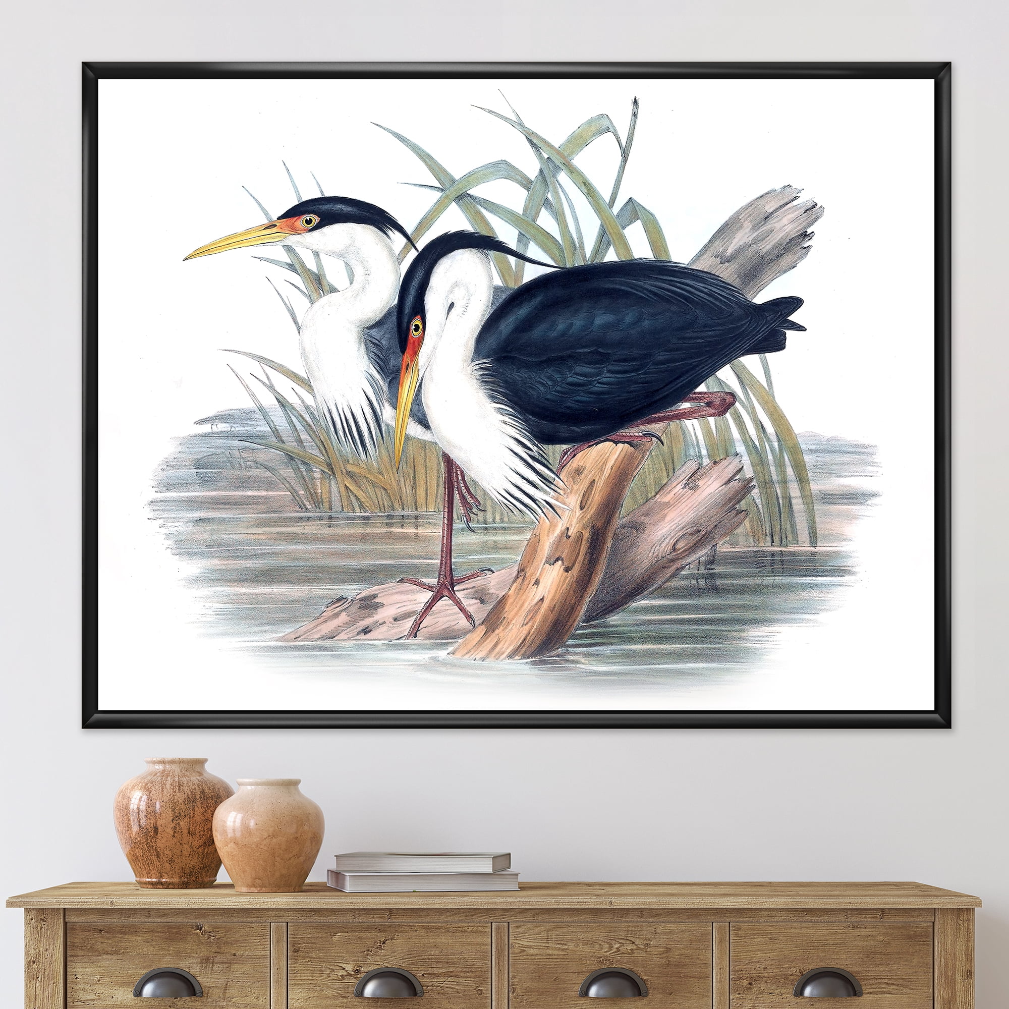 Ancient Bird Life II 40 in x 30 in Framed Painting Canvas Art Print, by Designart