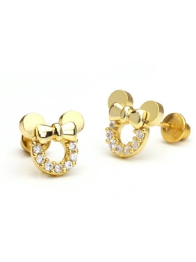 Baby Jewelry Product Image 14k Gold Plated Br Pink Mouse Cubic Zirconia Back Earrings With Sterling Silver Post