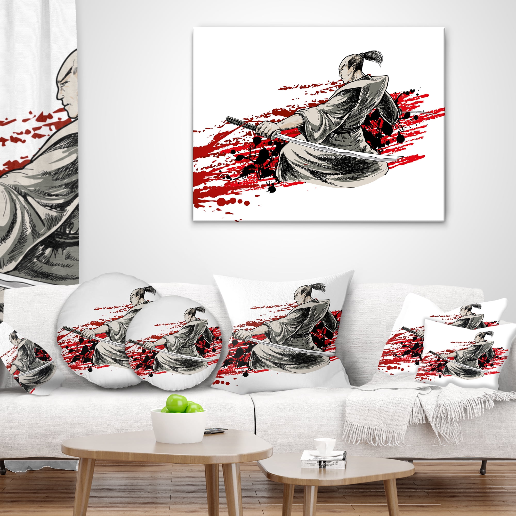 Designart Japan Warrior - Japanese Throw Pillow - 12x20