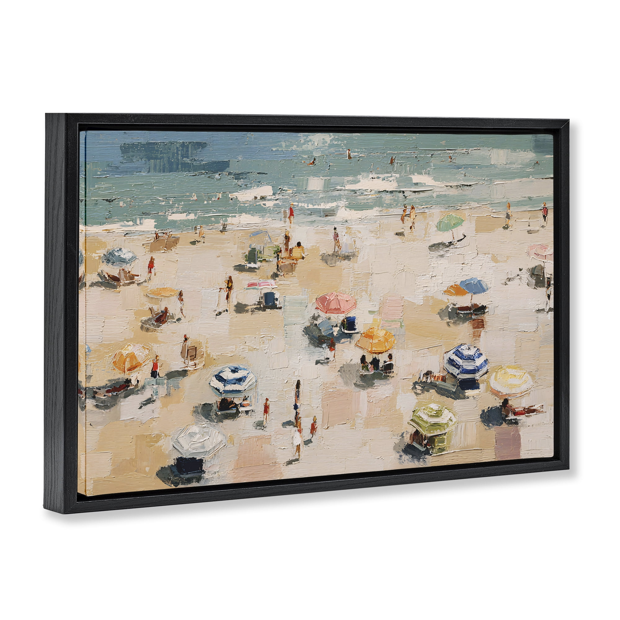 Stupell Industries Summer Beachgoers Expression Black Framed Floater Canvas Wall Art, design by Jacky Ngan