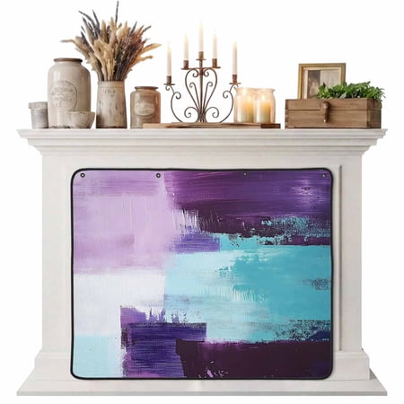 Purple Turquoise Magnetic Fireplace Cover Fireplace Draft Blocker Geometric Modern Abstract Oil Painting Fireplaces Blanket for Heat Loss/Cold Air Fireplaces Draft Stopper Cover for Inside 39 x32