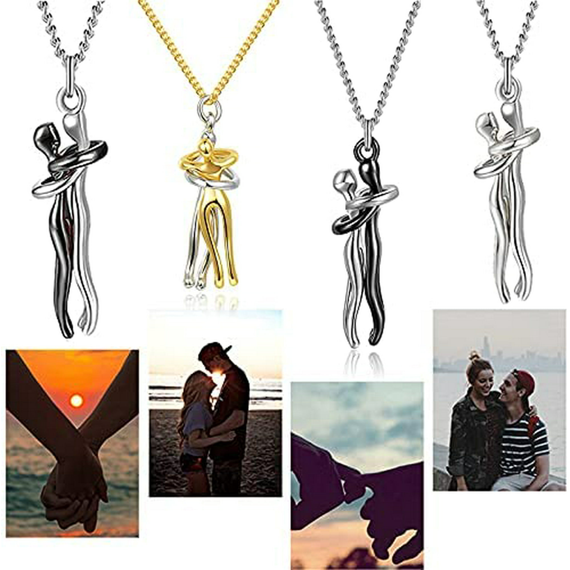 Couple hugging necklace discount