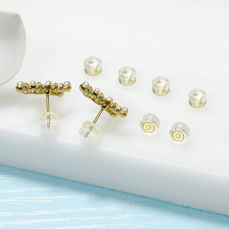 DELECOE 12pcs Gold Soft Silicone Earring Backs for Studs Gold Belt