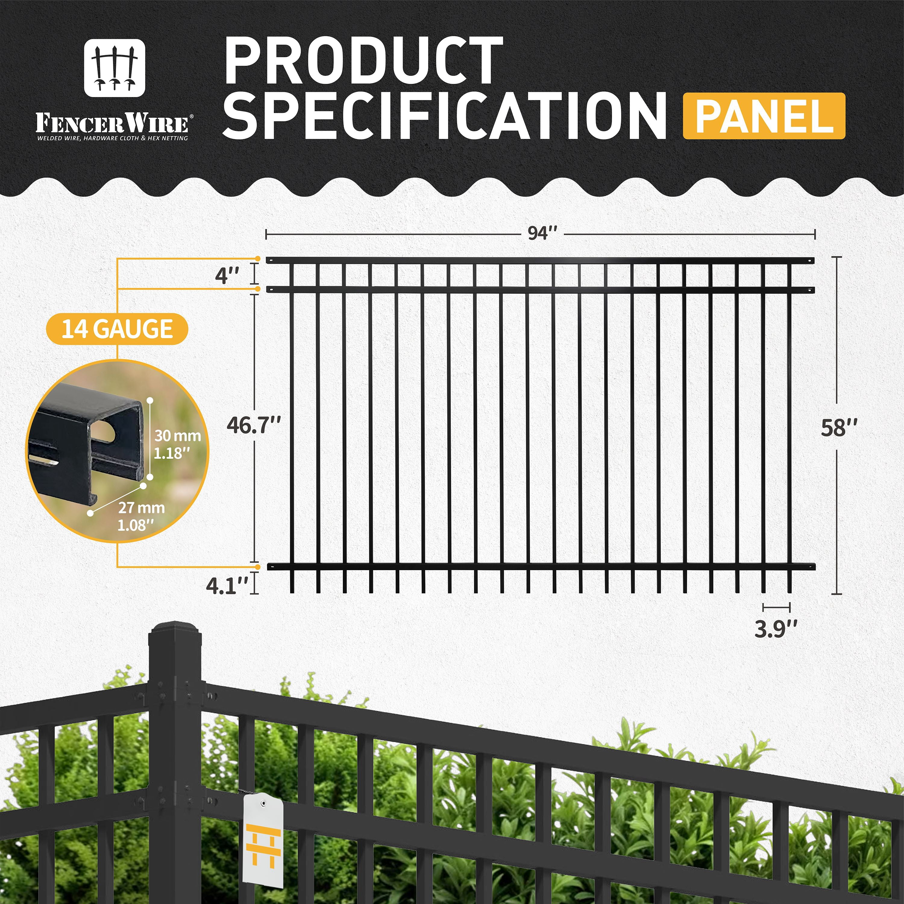 Fencer Wire Pack of 10 Heavy Duty Flat Top Fence Barrier Panel, 5FT Height X 8FT Width Anti-Rust Metal Fencing Panel, 2” Diameter Steel Outdoor Decorative Garden Fence Panel for Yard, Pool, Patio