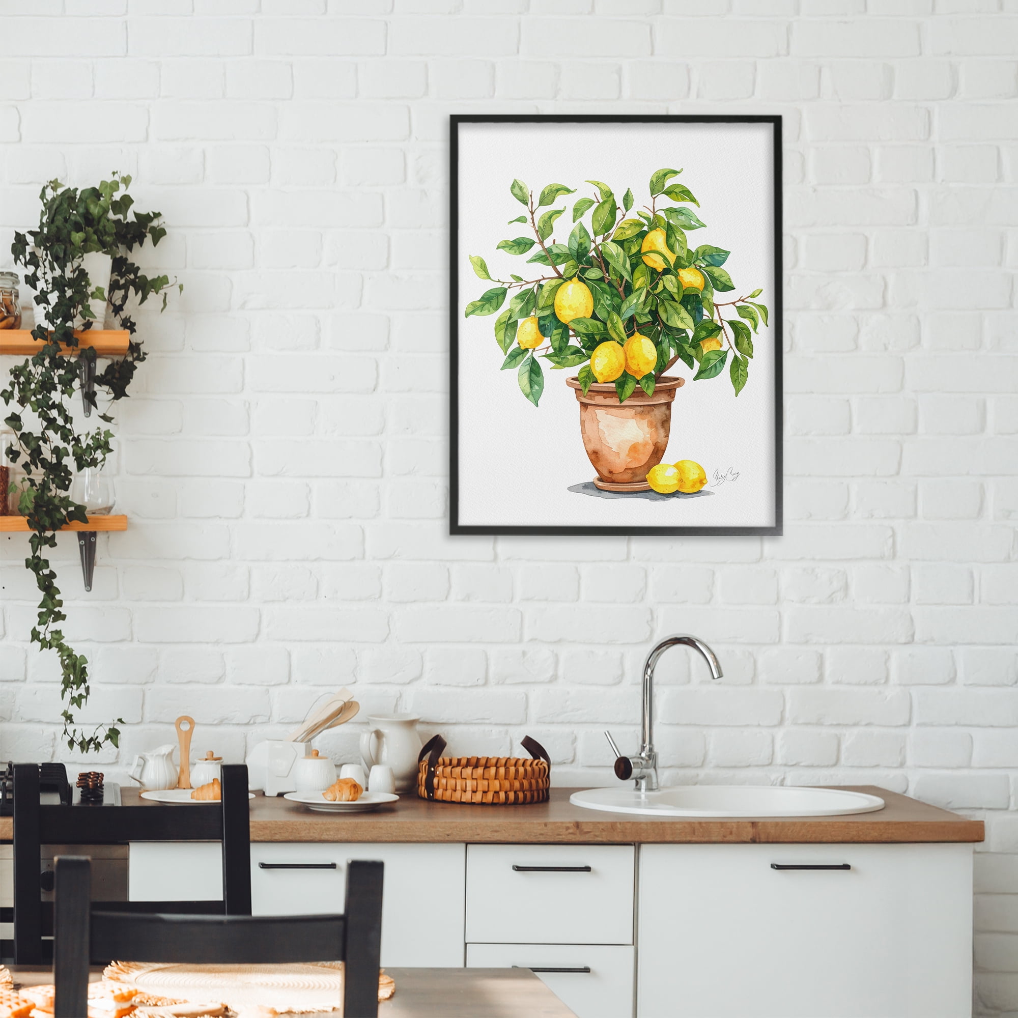 Stupell Industries Potted Lemon Tree Black Framed Giclee Art, design by Shelly Craig