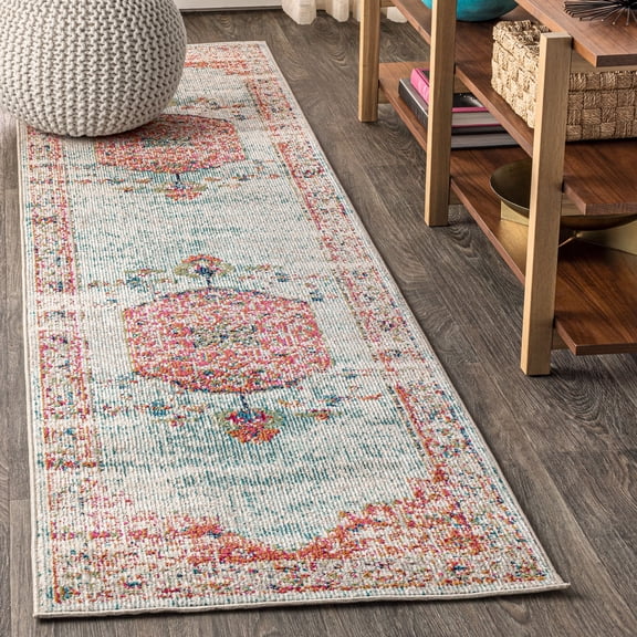 JONATHAN Y CALIFORNIA VINTAGE 2 x 8 Runner Rug, Andalus Vintage Medallion - Coral/Ivory, CAV102A-28