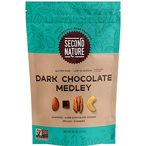 Second Nature Dark Chocolate Medley Trail Mix Healthy Nuts Snacks Blend 26 oz Resealable