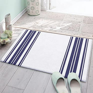 Bath Mats for Bathroom Farmhouse Navy Blue and White Stripe Non Slip Outdoors Indoors Welcome Front Door Mat Floor Mat Home Decor 24x16 Inch