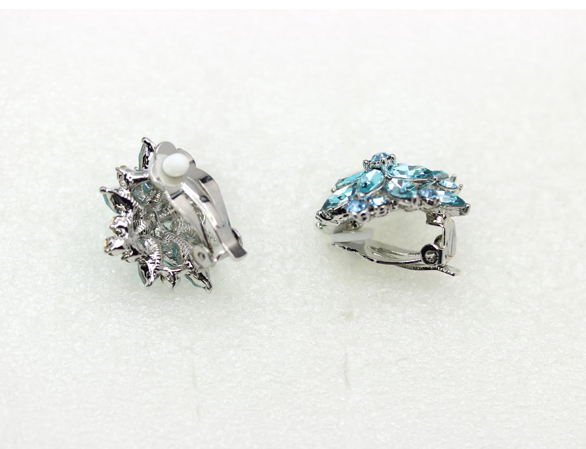 Faship Gorgeous Aqua Rhinestone Crystal Clip On Earrings