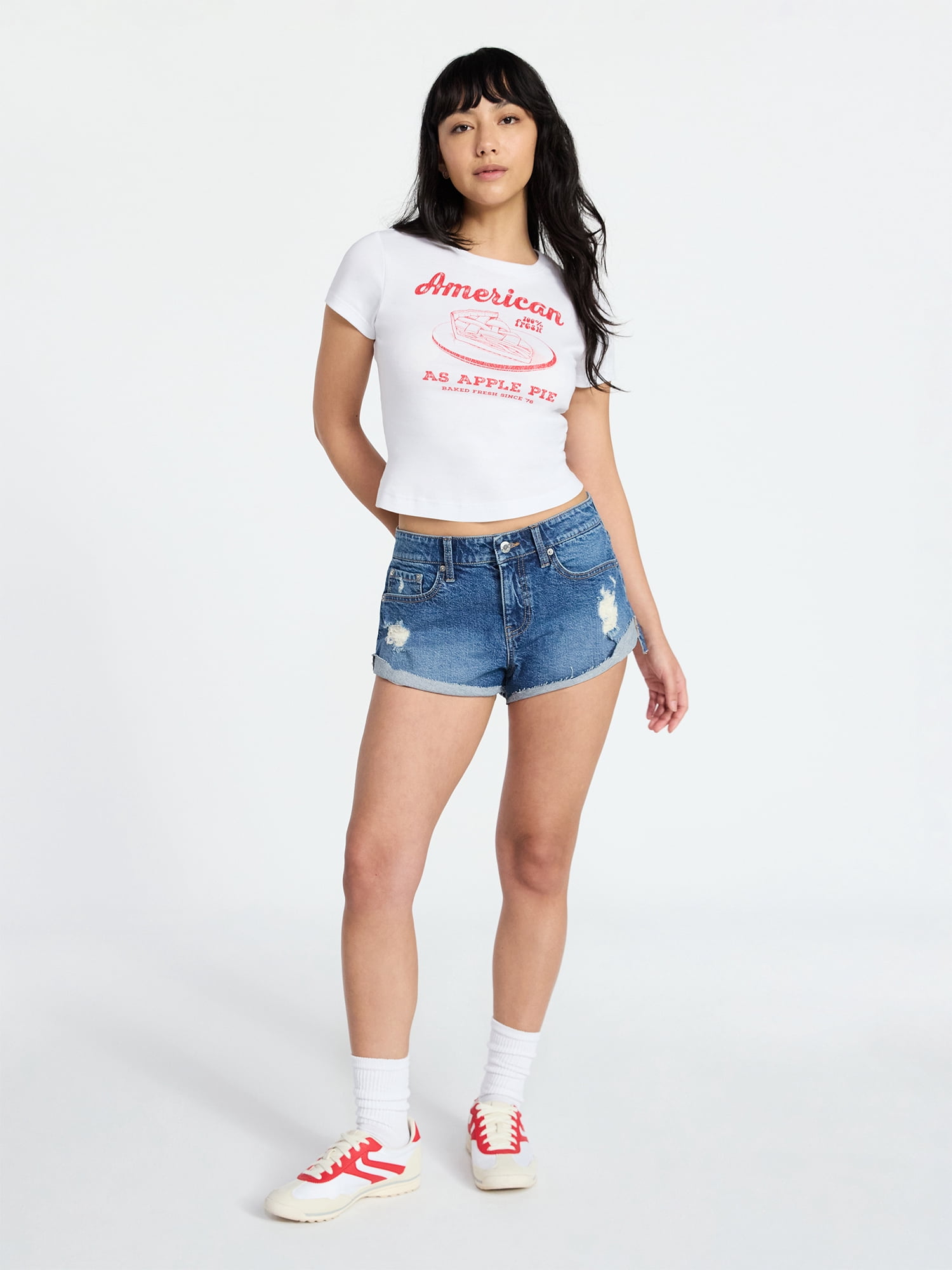 No Boundaries Americana Graphic Baby Tee, Women's and Women's Plus XXS-4X