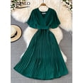 thumbnail image 2 of Formal Women's Dress V-neck Pleated Dress Elegant Temperament Waist Lace-up Hem Long Skirt Office Lady Evening Dresses VestidosS Gao Jinjia LED, 2 of 2