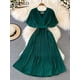 thumbnail image 2 of Formal Women's Dress V-neck Pleated Dress Elegant Temperament Waist Lace-up Hem Long Skirt Office Lady Evening Dresses VestidosM Gao Jinjia LED, 2 of 2