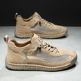 thumbnail image 4 of Rokment Women's Men's Vintage Stitching Mesh Leather Patchwork High Top Fashion Sneakers Fall Breathable Casual Slip on Walking Flat Non Slip Driving Work Tennis Shoes Khaki Size 9, 4 of 5