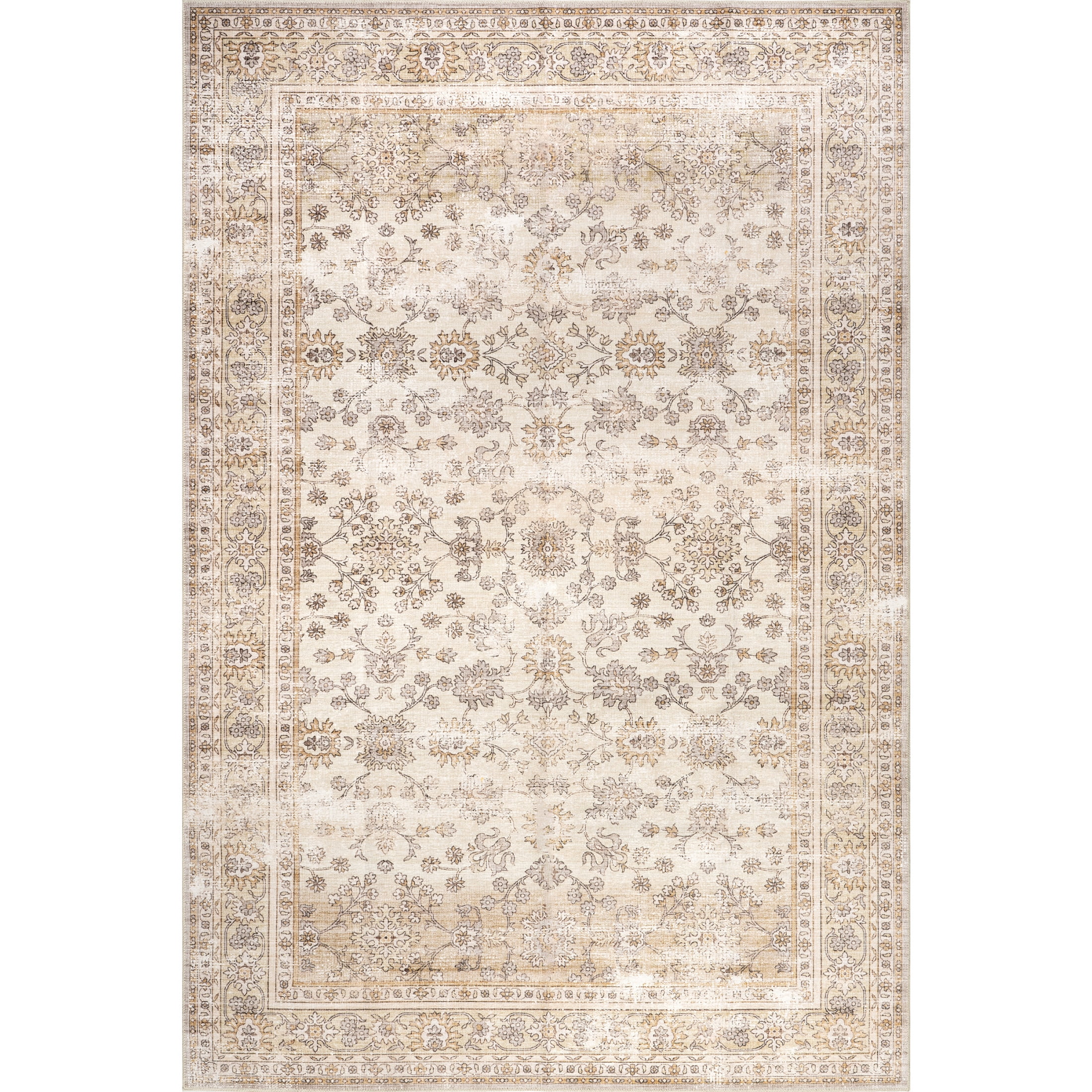 nuLOOM Sia SplashGuard Vintage Floral Machine Washable Area Rug, 9' x 12', Sia Beige