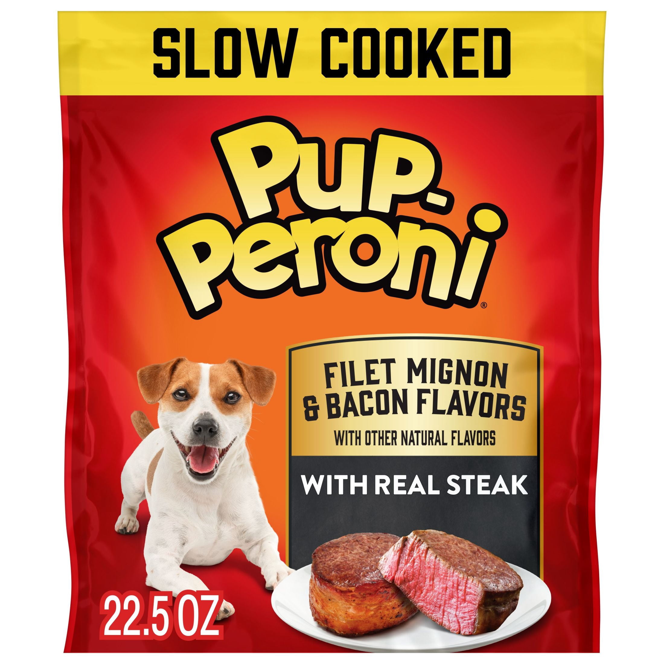 (4 pack) Pup Peroni Filet Mignon & Bacon Flavor Dog Treats, 22.5 oz Bag