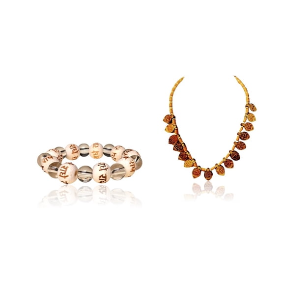 Kamada Combinaison de Bracelet en Cristal Shiri radha et Collier Pendentif Tulsi (Basilic) 16 Feuilles pour Femmes et Hommes