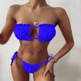 thumbnail image 2 of JIANJIA Swim Suits for Women Summer Solid Color Sexy Strapless Pleated Hollowed Out Brassiere With Thongs Two Piece Bikinis Swimwears Holiday Wear,Blue,XL, 2 of 3