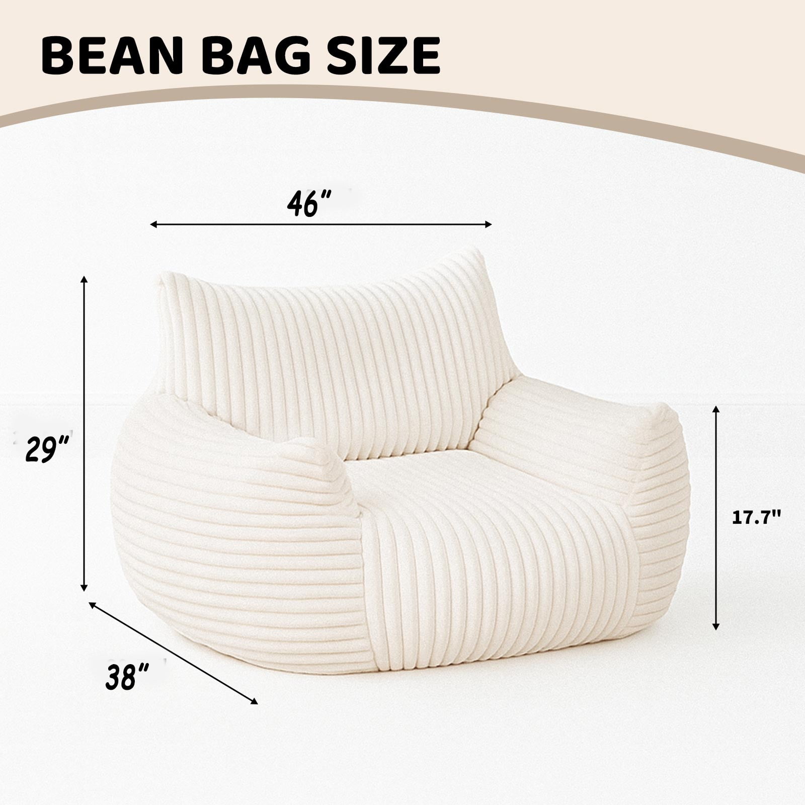 zyoiszvq Corduroy Bean Bag Chairs for Adults with Memory Foam Filling,Stuffed Lounge Floor Sofa Reading Chair with Armrests