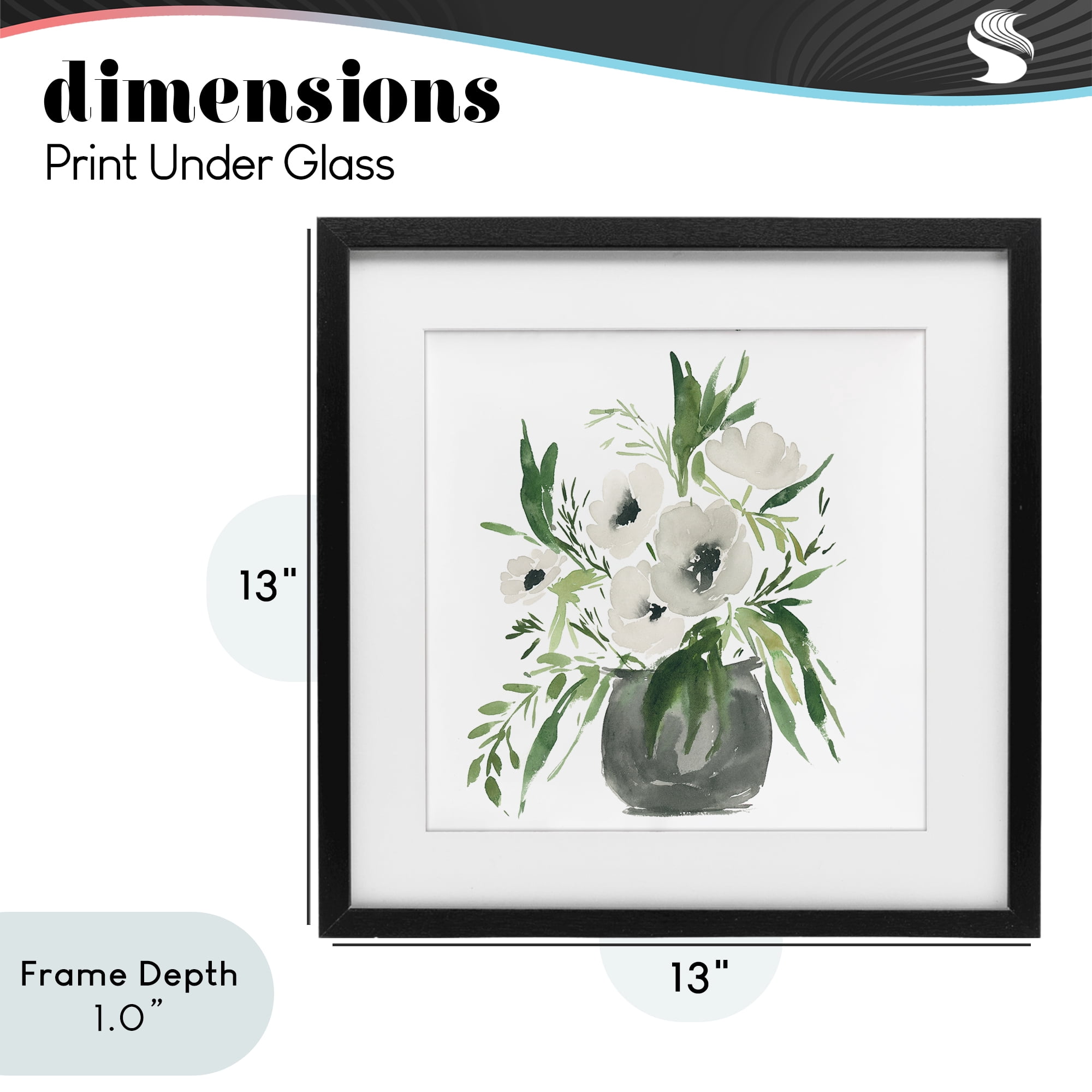 Stupell Industries Rounded White Anemones Black Framed Print Under Glass, design by Lucille Price