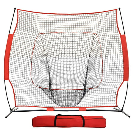 Ktaxon 7' x 7' Portable Baseball Pitching Net Training, Softball Goal Net with Bow Frame, Carry Bag, for Hitting Batting Practice,