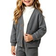 thumbnail image 7 of Rrxhxhs Cardigan for Girls Solid Color V-Neck Button Front Long Sleeve Loose Casual Sweater Cover Up with Pockets, 7 of 7