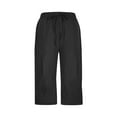 thumbnail image 5 of Womens Lightweight Capris New Womens Plus Size Capris Summer Wide Leg High Waisted Pants Drawstring Casual Cropped Trousers with Pockets Black XL, 5 of 8